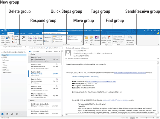 Outlook 2016s Mail Hjem Fanen