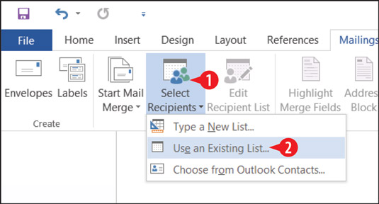 Ako používať existujúci zoznam údajov na hromadnú korešpondenciu v Office 2016