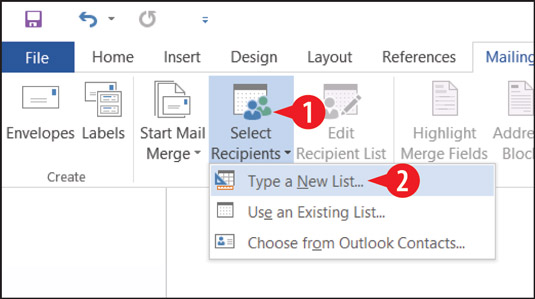 Hvordan lage en ny dataliste for utskriftsfletting i Office 2016