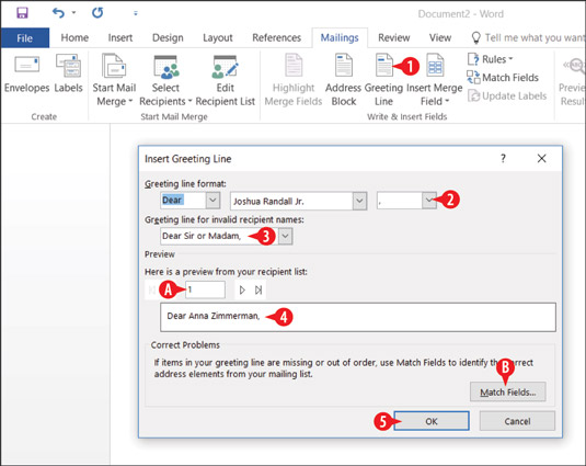 Sådan indsætter du brevfletningsfelter i Office 2016