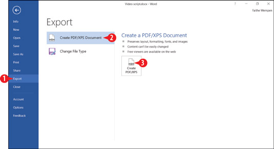 Jak vytvořit PDF nebo XPS verzi sestavy ve Wordu 2016