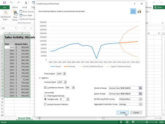 Kā izveidot prognožu darblapu programmā Excel 2016