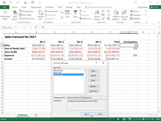 Sådan bruger du scenarier i Excel 2016