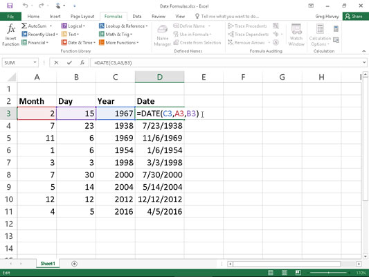 Päivämääräfunktioiden käyttäminen Excel 2016:ssa