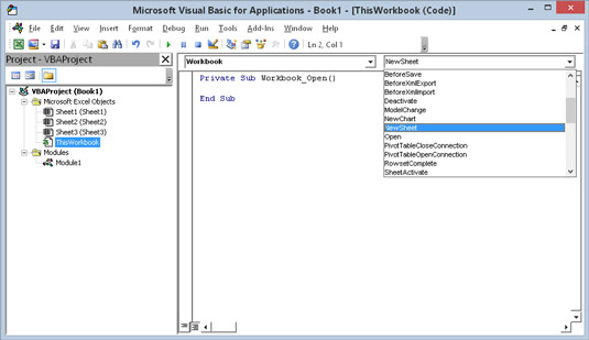 Kā uzrakstīt notikumu apstrādātāja procedūru programmā Excel 2016 VBA