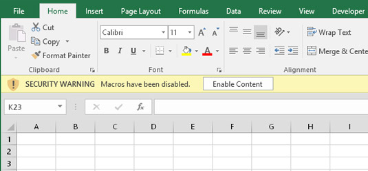 Forstå makrosikkerhet for Excel 2016 VBA-programmering