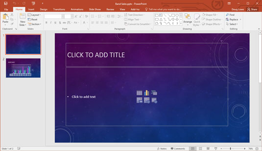 Slik legger du til et nytt lysbilde med et diagram i PowerPoint 2016