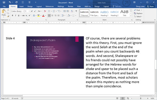 Как да създадете разпечатки на Word в PowerPoint 2016