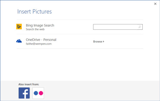 Slik setter du inn bilder fra OneDrive eller Bing i Office 2016