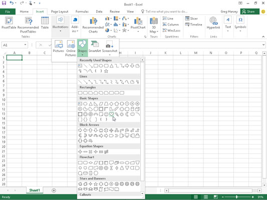 Kā programmā Excel 2016 pievienot iepriekš iestatītas grafiskās formas