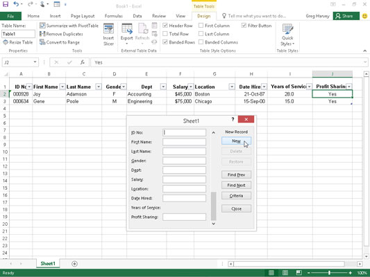 Kā pievienot ierakstus datu sarakstam programmā Excel 2016