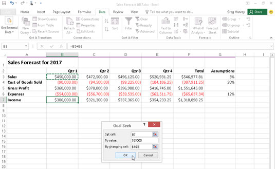 Tavoitteenhaun käyttäminen Excel 2016:ssa