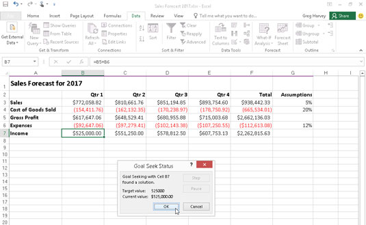 Kā izmantot mērķu meklēšanu programmā Excel 2016