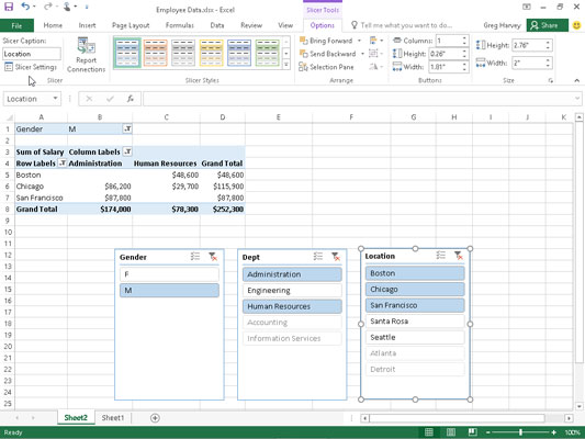 Sådan filtreres pivottabeldata i Excel 2016