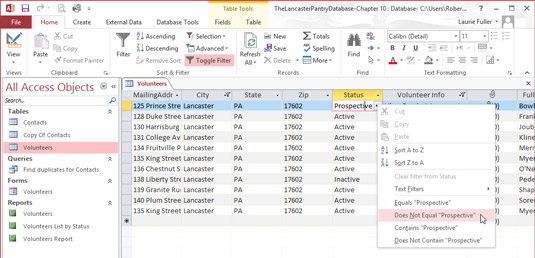 Kā filtrēt datus programmā Access 2016