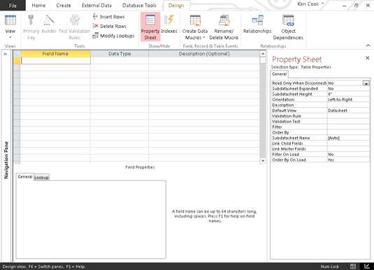 Hvordan bygge databasetabeller i designvisning i Access 2016