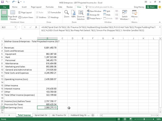 Kā veikt summēšanu no dažādām darblapām programmā Excel 2016