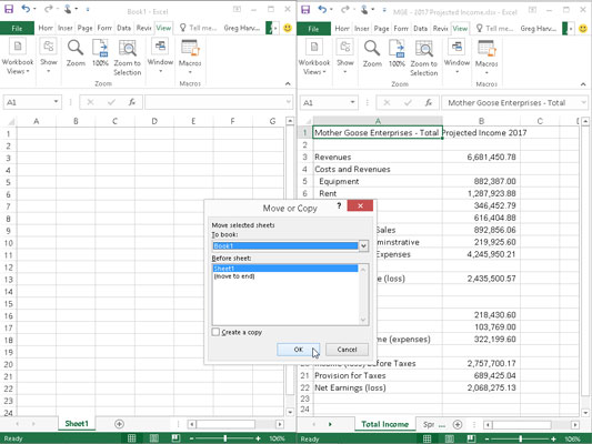 Kā pārvietot darblapas uz citām darbgrāmatām programmā Excel 2016