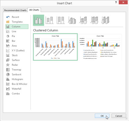 Com inserir un gràfic mitjançant la cinta a Excel 2016