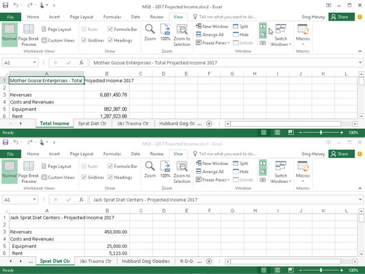 Sådan sammenlignes regneark side om side i Excel 2016