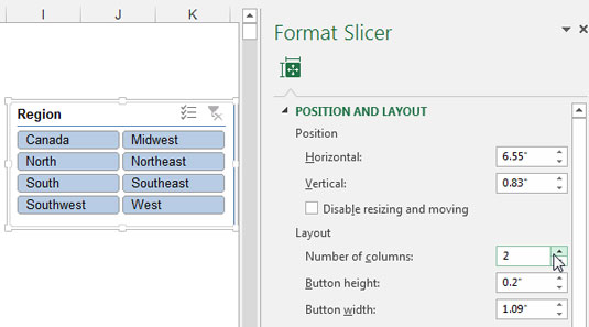 Personalitzacions de Slicer per a Slicers al vostre tauler d'Excel