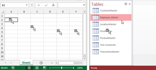 Importer data til Excel fra Microsoft Access med træk-og-slip