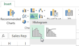 Kā izveidot Excel 2016 histogrammas statistikas diagrammu