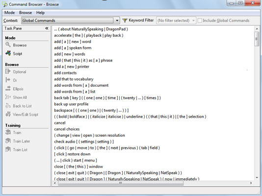 Hitta eller träna kommandon i Dragon Professional Individual