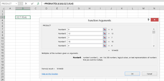 Jak vybrat funkci aplikace Excel, která používá argumenty