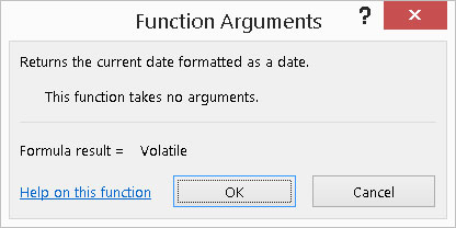 Com seleccionar una funció d'Excel que no prengui arguments