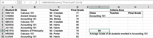 Etabler kriterieområdet i en Excel-databasefunktion