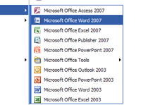 Word 2007:n avaaminen Quick Launch Toolbar -työkalupalkin avulla