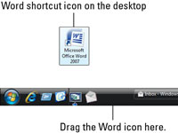 Word 2007:n avaaminen Quick Launch Toolbar -työkalupalkin avulla