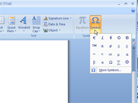 Erikoismerkkien tai symbolien lisääminen Word 2007:ään