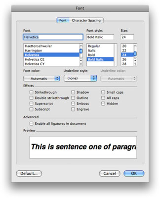 Betűtípus megváltoztatása a Word 2008 for Mac alkalmazásban