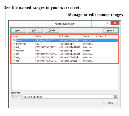 Hvordan jobbe med navngitte områder i Excel 2013