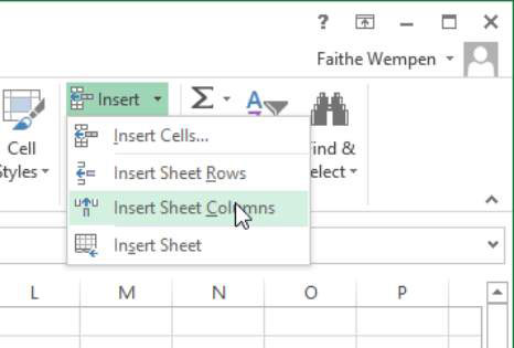 Ievietojiet un dzēsiet rindas un kolonnas programmā Excel 2013