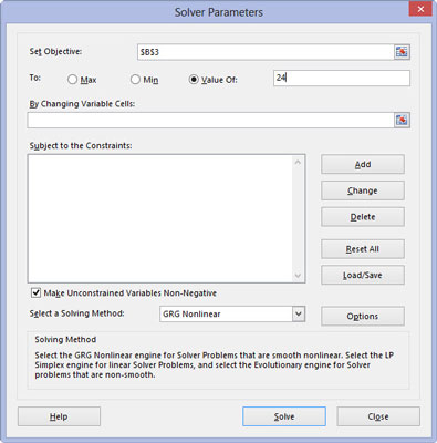 Configura i defineix problemes a la utilitat de complement del solucionador d'Excel