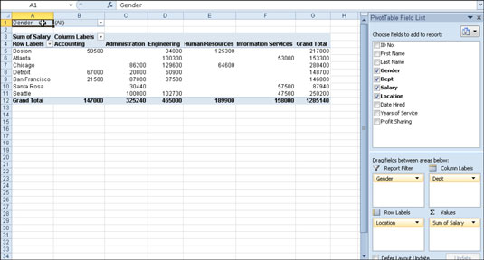 Hvordan lage en pivottabell i Excel 2010