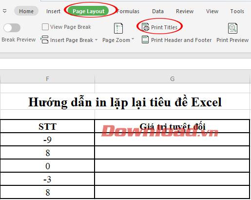 Инструкции за отпечатване на повтарящи се заглавия в Excel