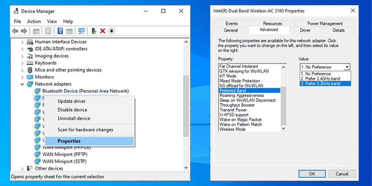 Hogyan válthat 2,4 GHz-ről 5 GHz-re a Windows 10 rendszerben