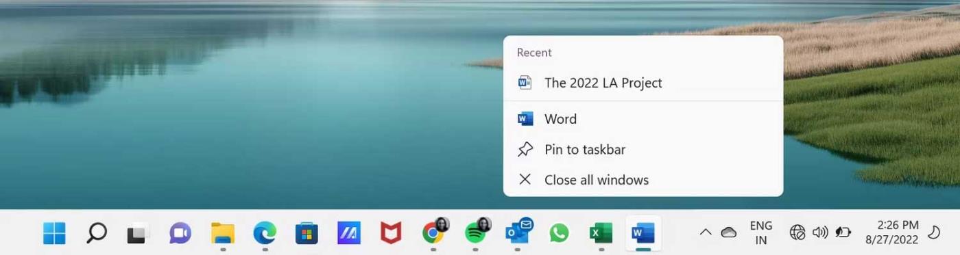 Word, Excel és PowerPoint fájlok rögzítése a megfelelő alkalmazásikonhoz a Windows 11 tálcán