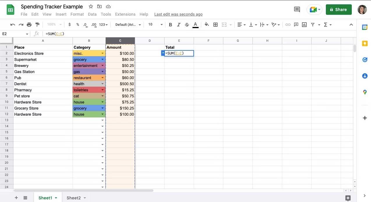 Slik oppretter du månedlig forbrukssporing i Google Sheets