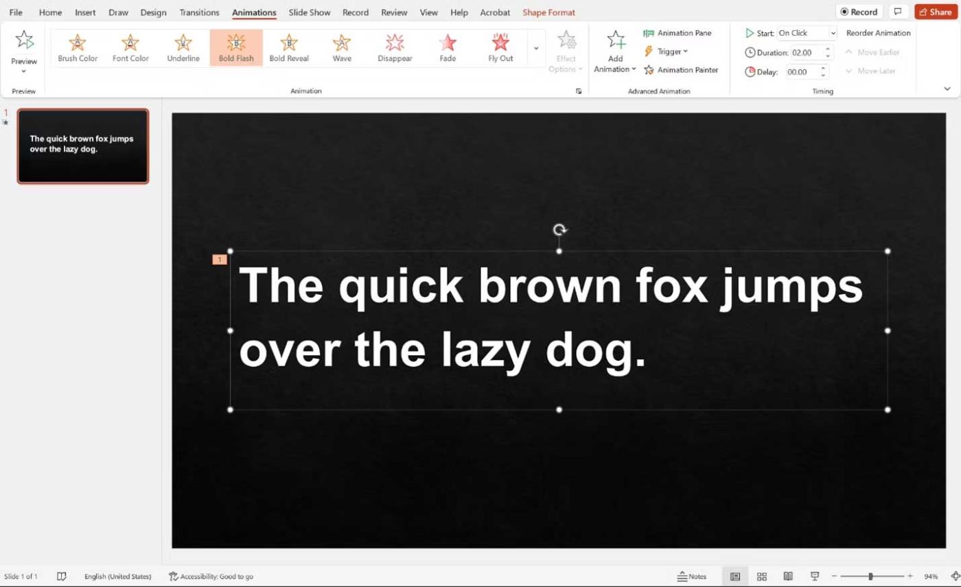 Hur man betonar ett ord i en presentation på Microsoft PowerPoint