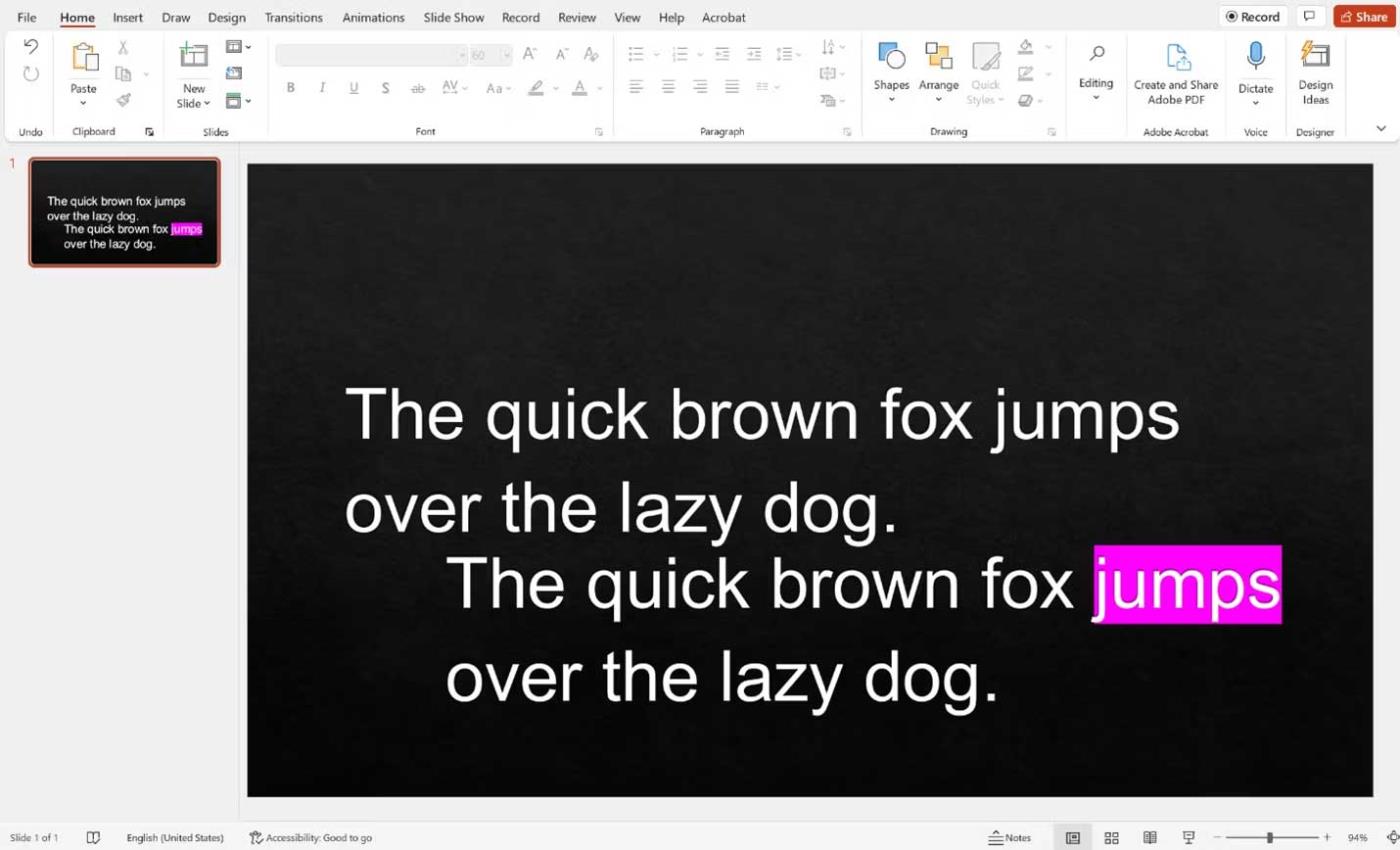 Как да подчертая дума в презентация на Microsoft PowerPoint