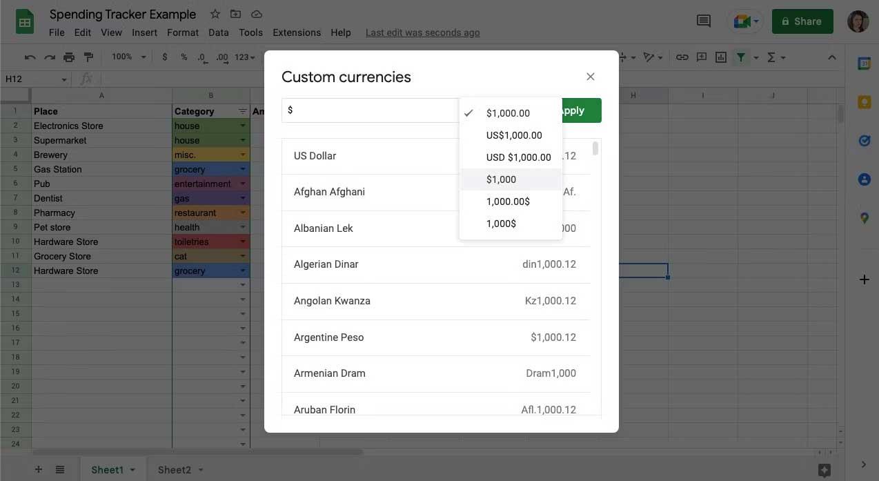 Com crear un seguiment de la despesa mensual a Google Sheets