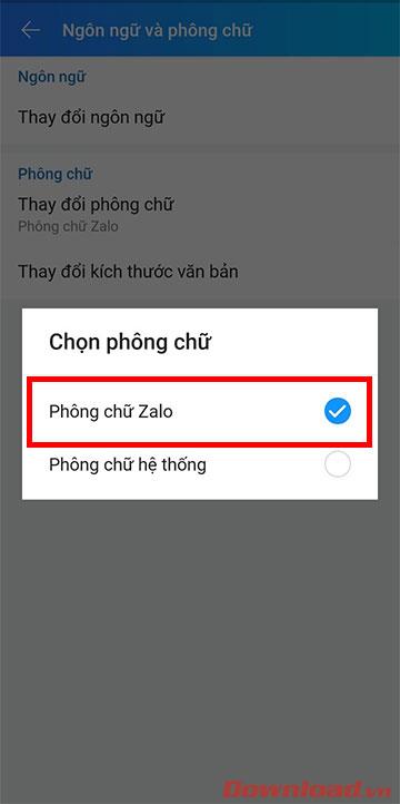 Instruktioner för att ändra teckensnitt och teckensnitt på Zalo