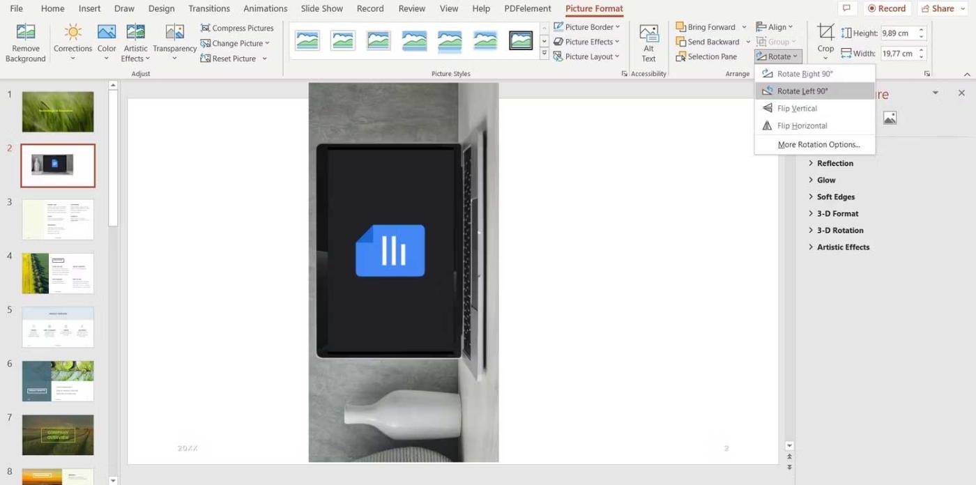 Kako zasukati besedilo in slike v programu Microsoft PowerPoint