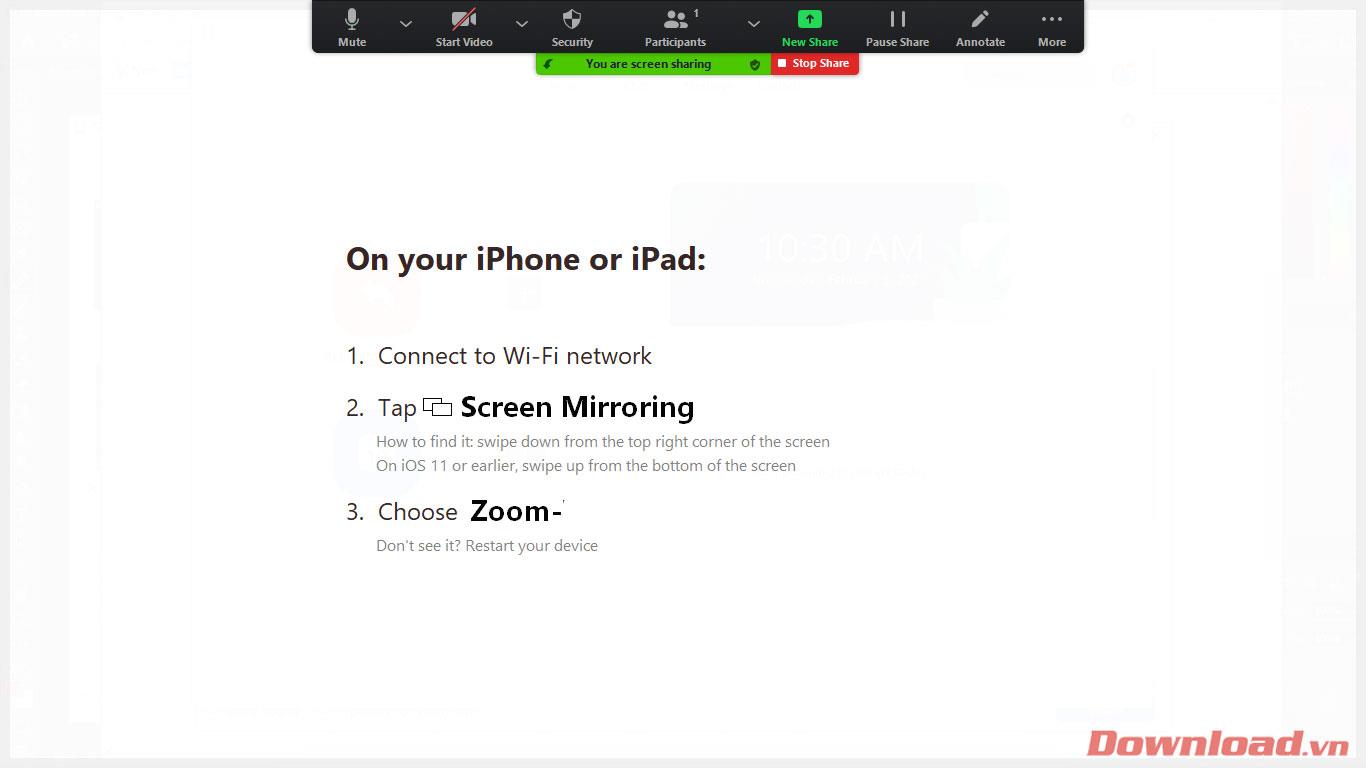 Instruccions per presentar pantalles d'iPhone a Zoom