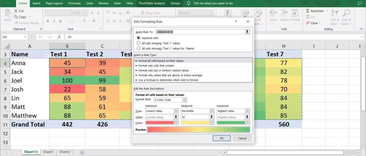 Hvernig á að búa til hitakort í Excel